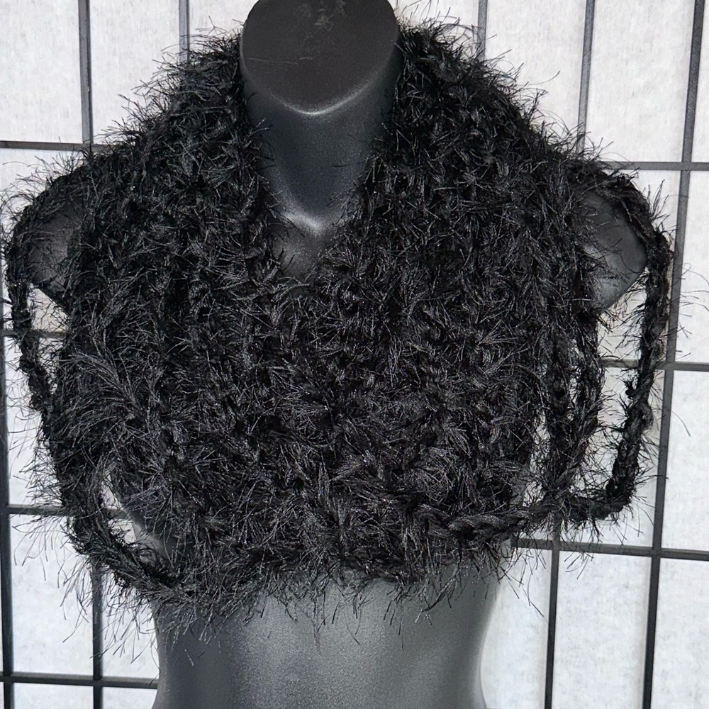 Adorable Versatile Black Infinity Fluffy Scarf - image 3